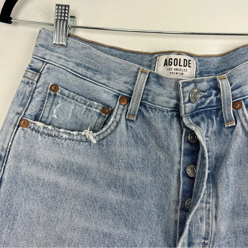 AGOLDE | Women’s Jeans Riley High Rise Straight Crop in Blitz Blue Distressed 26 - Picture 7 of 10